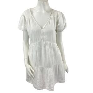 Gap Women's White Gauze Puff Sleeve Tiered Mini Dress Size Small Resort Coastal